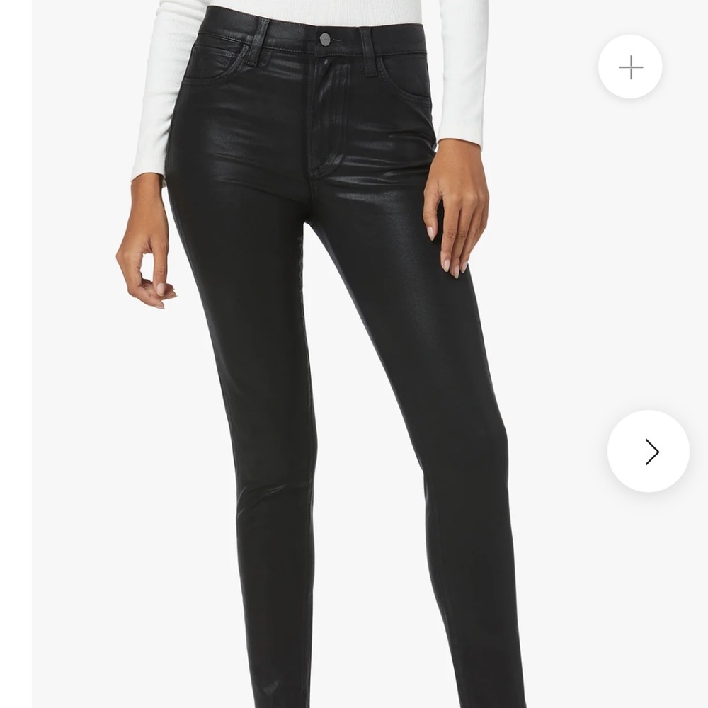 Joe’s Charlie High Rise Skinny Ankle Jean - Coated Black - Raw Hem - Size 24